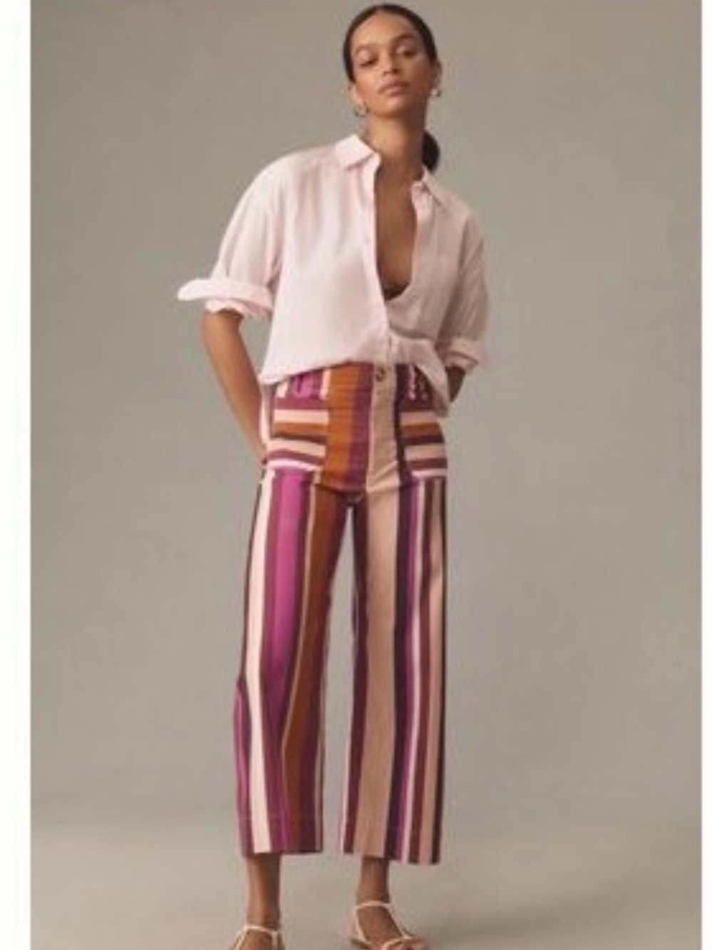 Anthropologie Collette Striped Wide-Leg Crop Pants in Plum, 28